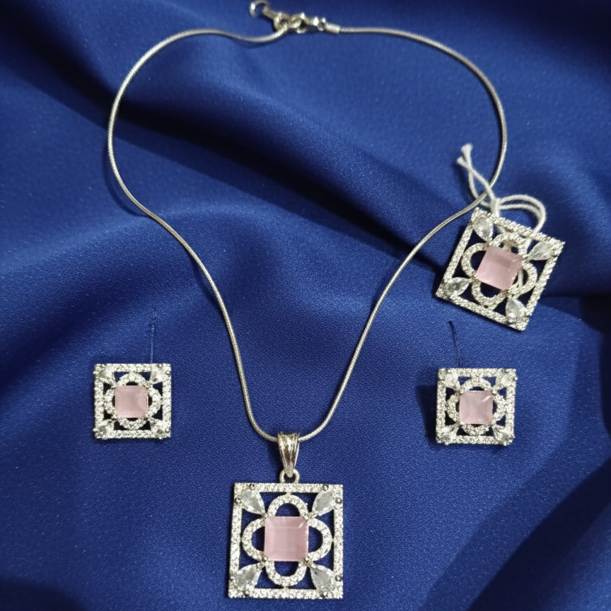 Baby Pink Stone With Premium AD Work Complete Set