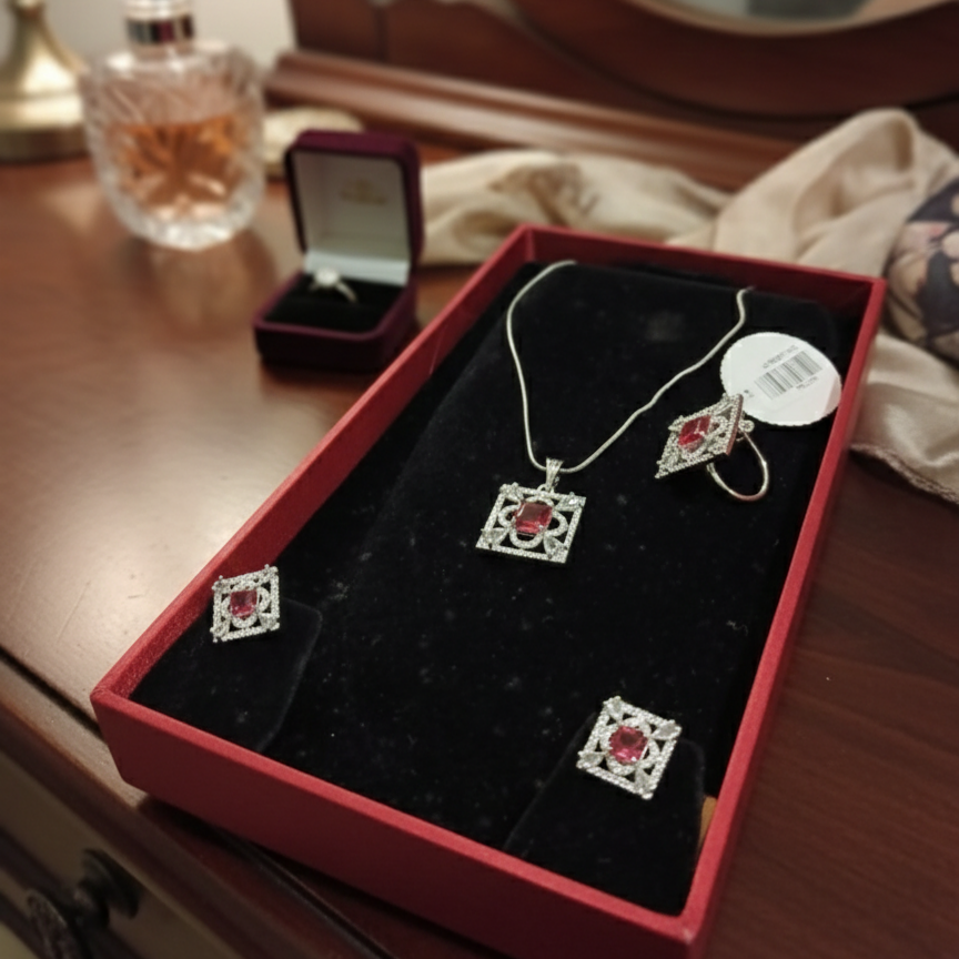 Ruby Red Stone With Premium AD Work Set