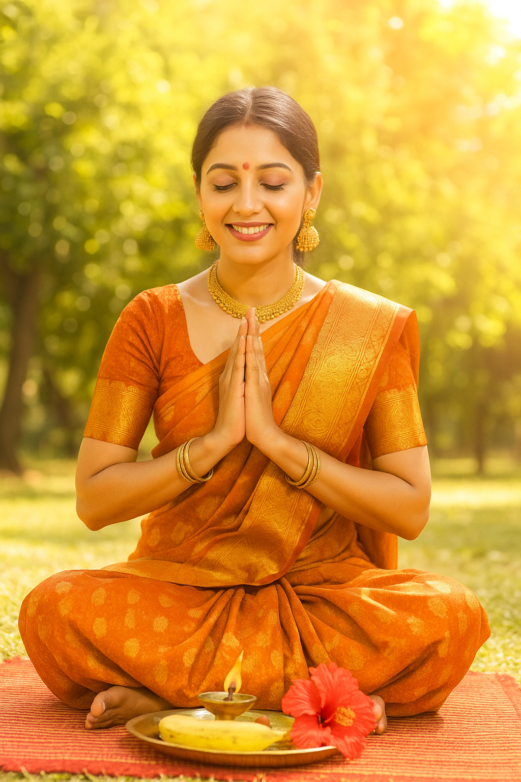 Orange Kusha Grass & Wool Aasan for Puja, Meditaion & Japa