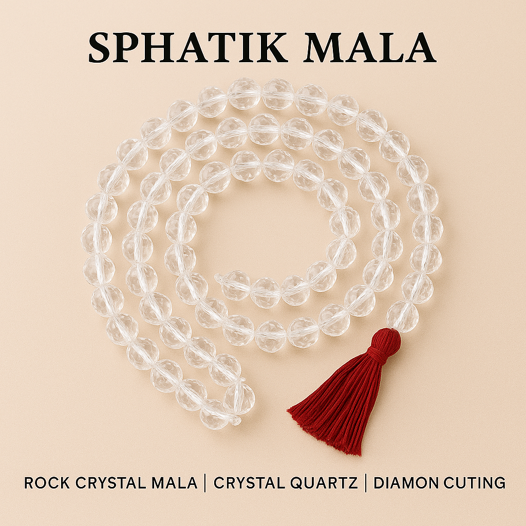 Sphatik Mala | Rock Crystal Mala | Crystal Quartz | Diamond Cutting