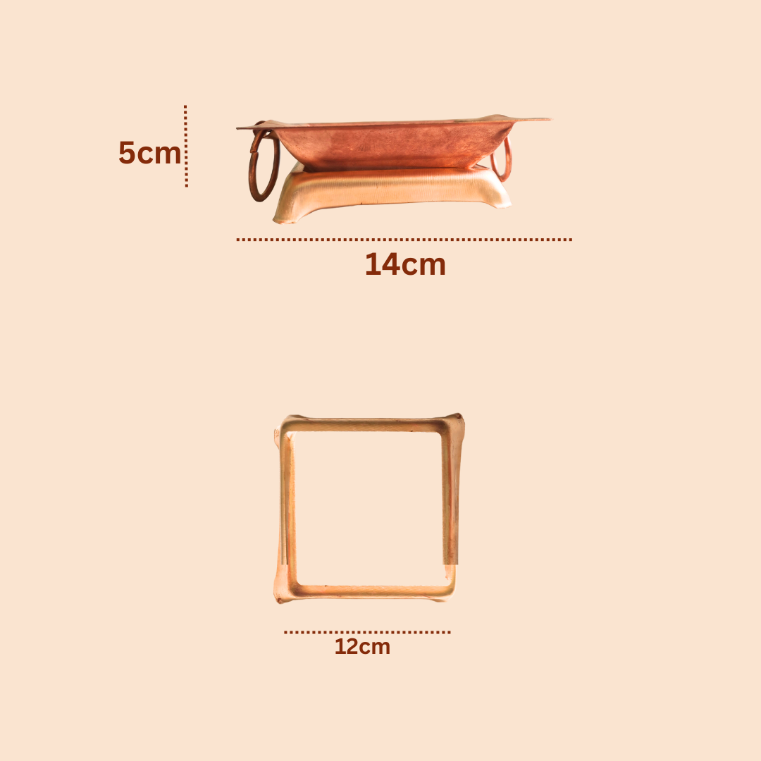 Copper Havan Kund - 5 Piece Set - Stand, Panchpatra, Achmani, Plate for Havan