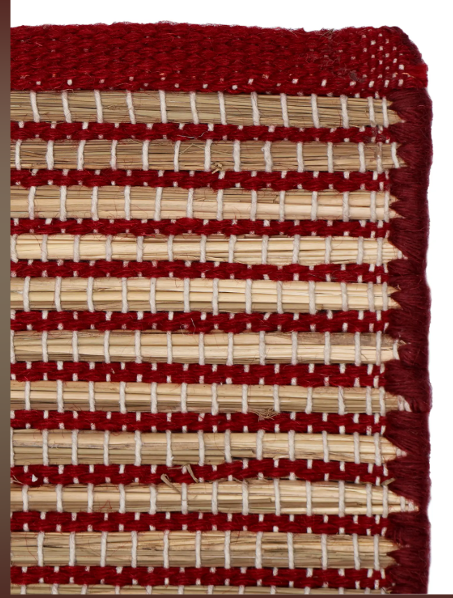 Red Kusha Grass & Wool Aasan for Puja, Meditaion & Japa