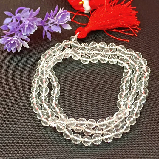 Sphatik Mala | Rock Crystal Mala | Crystal Quartz | Diamond Cutting