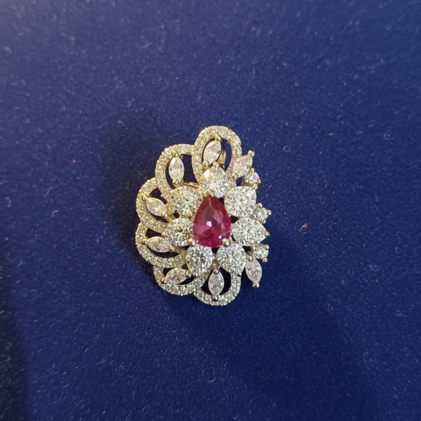 Ruby Red Cocktail Ring With Premium AD Stones