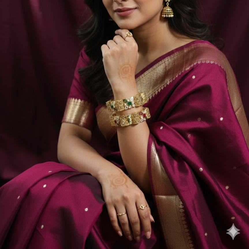 Gold Plated Meenakari Pearl & Kundan Bangles