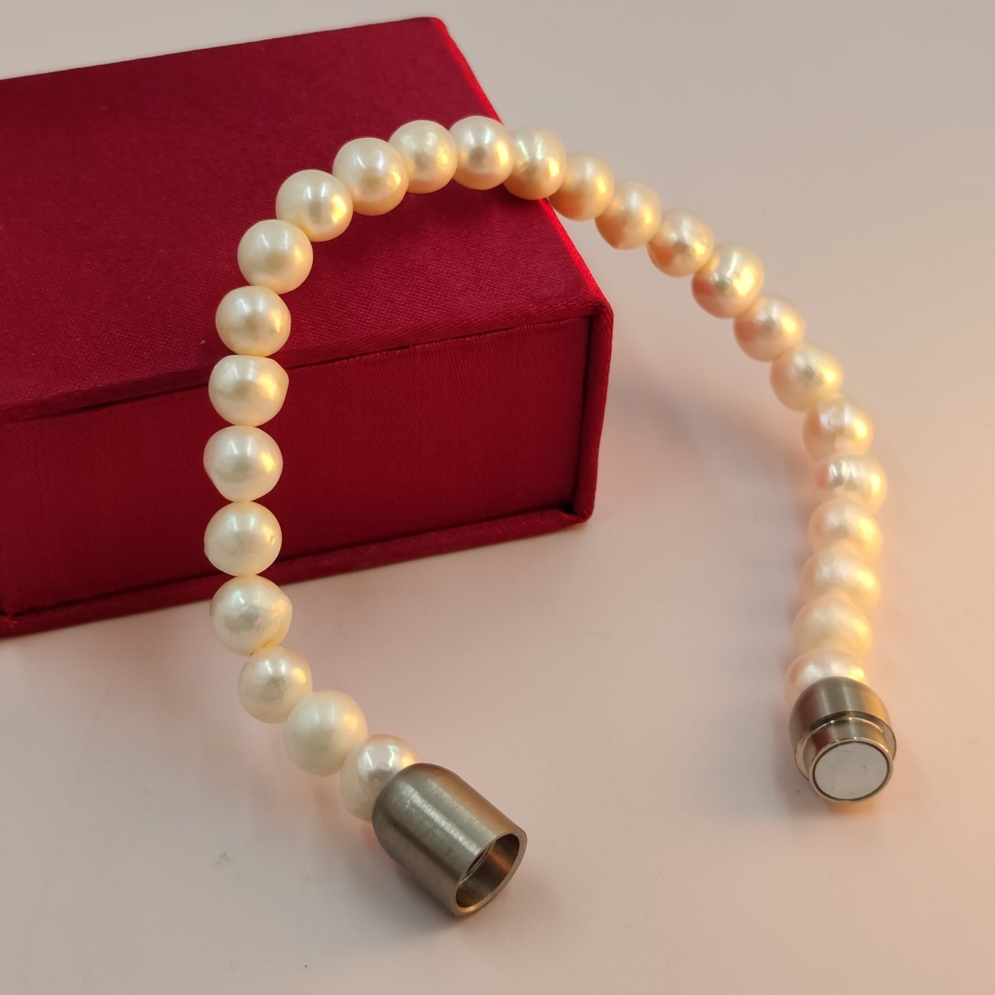 White Pearl Bracelet For Mens With Magnetic Loc