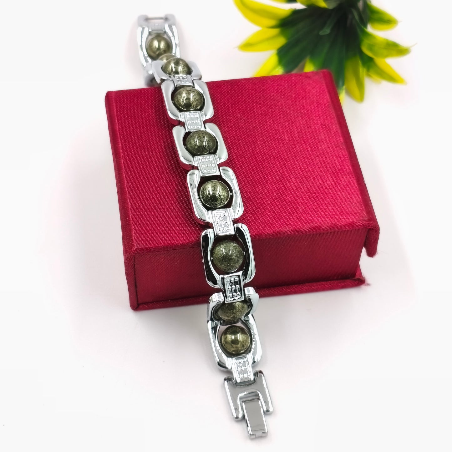 Tger Eye - Pyrite Metal Bracelet For Mens