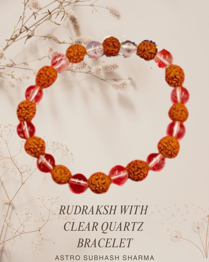 Rudraksha With Clear Quartz Combination Bracelet For Wisdom & Wealth