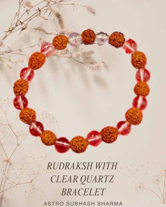 Rudraksha With Clear Quartz Combination Bracelet For Wisdom & Wealth