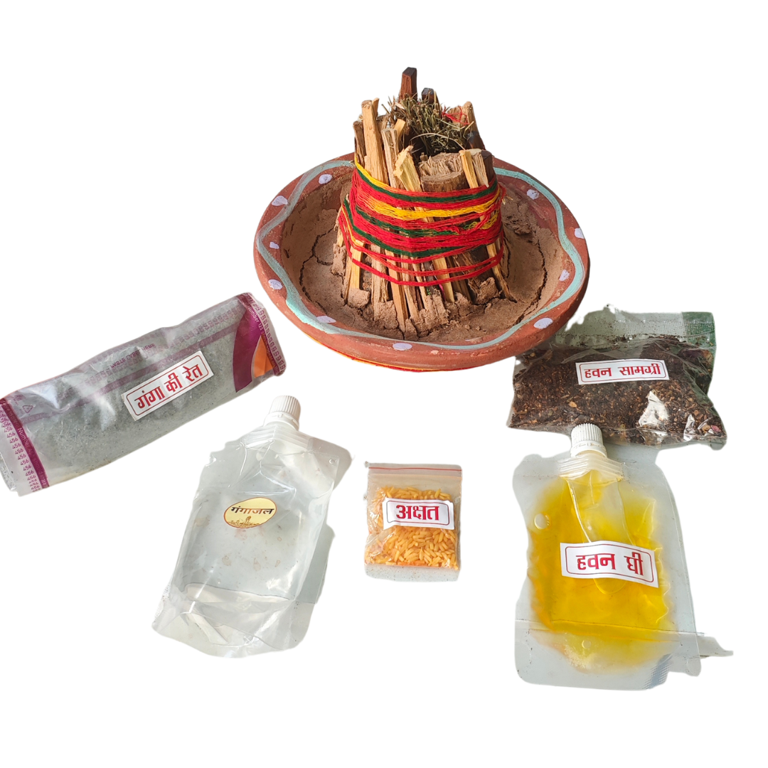 Navgrah Shanti Havan Kit | Complete Sacred Fire Ritual Set | Gangajal, Ganga Ki Reti, Akshat & Desi Ghee Included