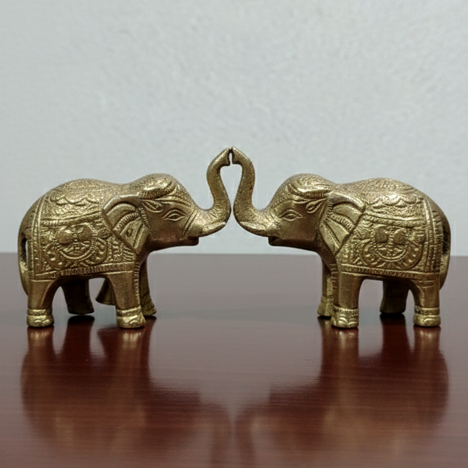 Brass Elephant Set For Good Rahu - 2 Piece Set 900 Grams Total Weight