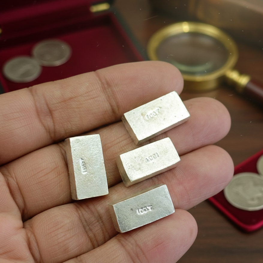 Pure Silver Bricks 100 Percent Pure - Chandi Ki Eent 4 Piece Set 10 grams Each