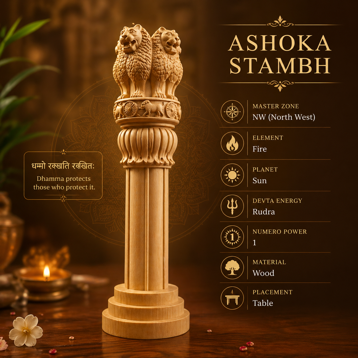 Ashoka Pillar (Ashoka Stambh) – Symbol of Authority, Government Support & Political Success | Vastu & Spiritual Energy Decor