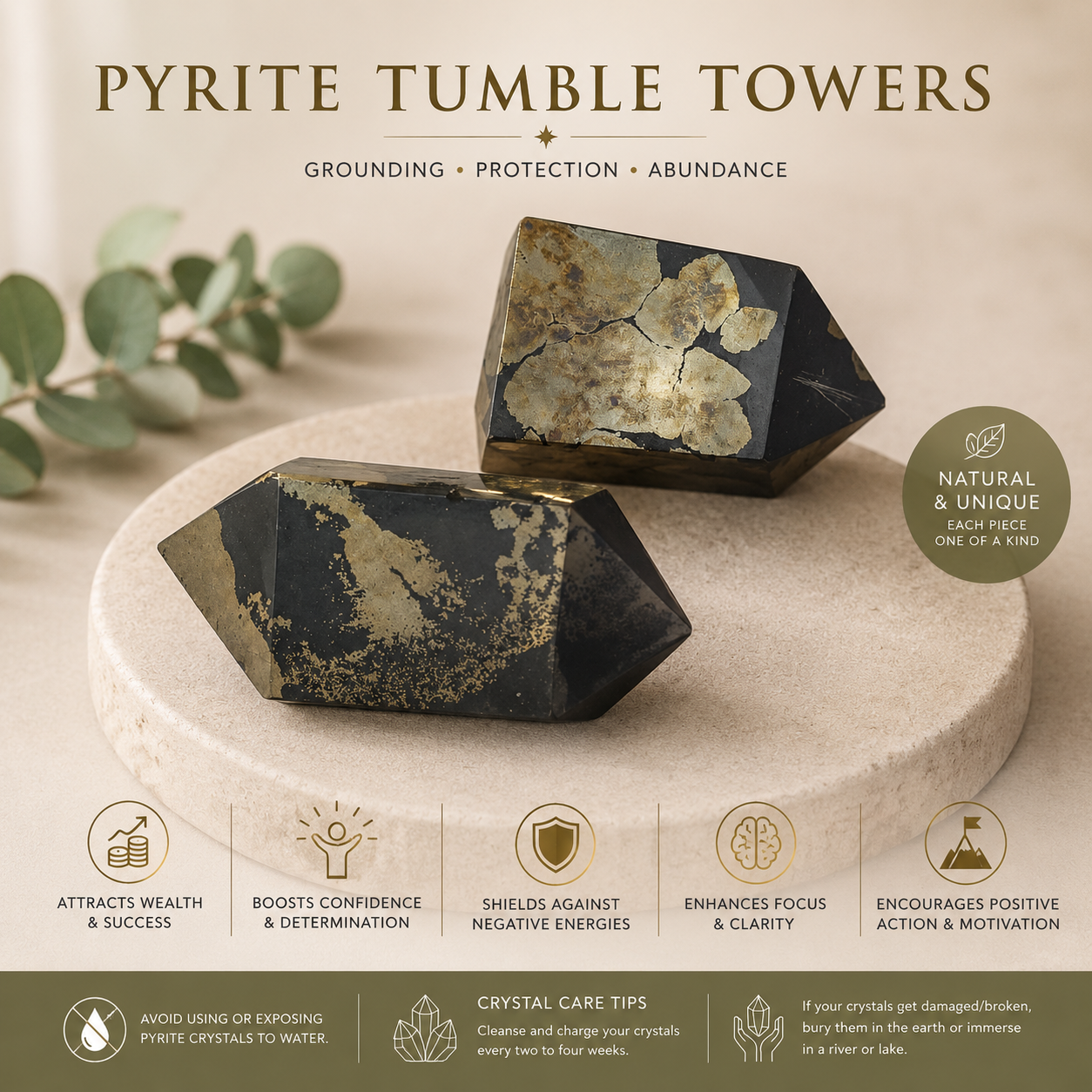 Pyrite Crystal Tower – Natural Wealth, Protection & Confidence Stone