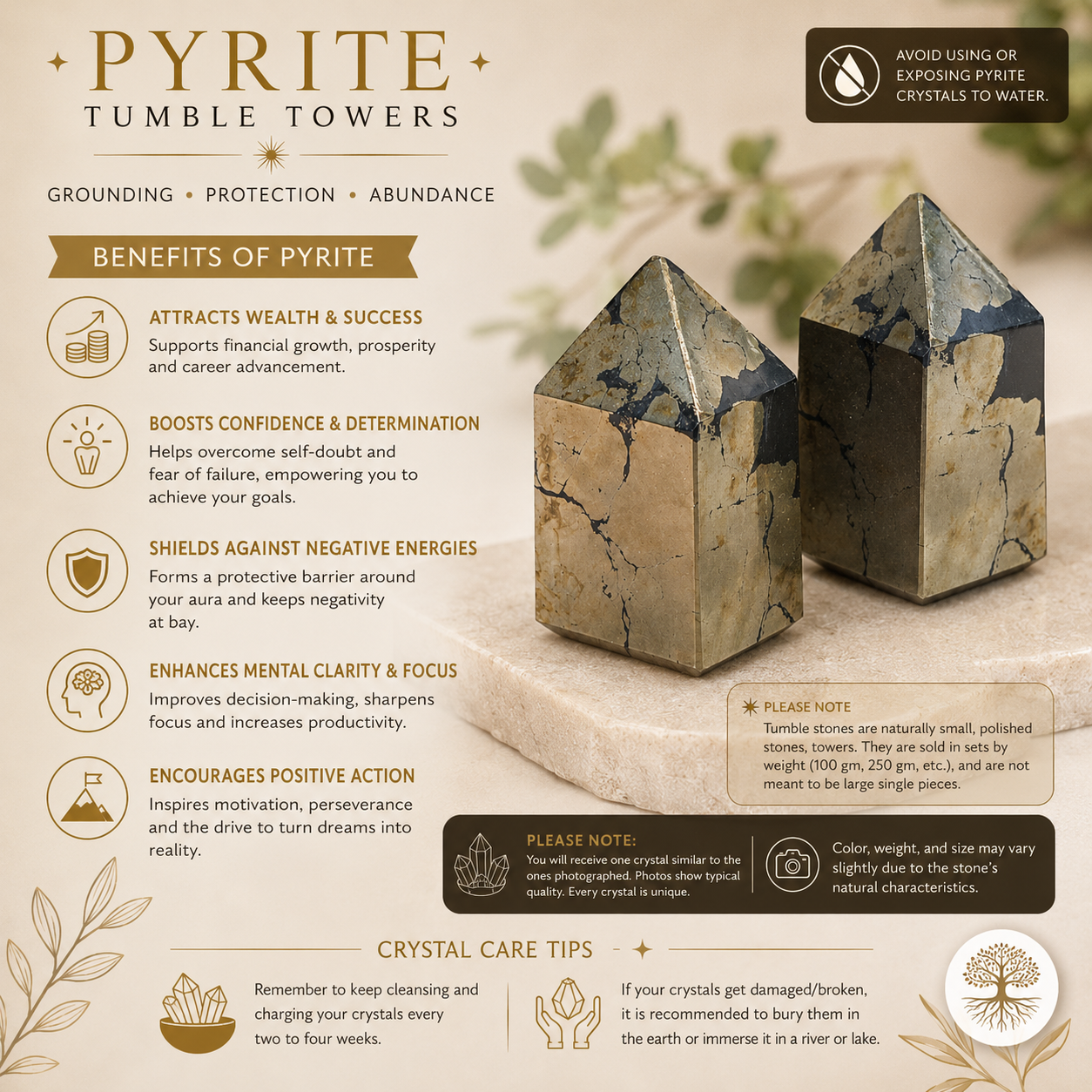 Pyrite Crystal Tower – Natural Wealth, Protection & Confidence Stone
