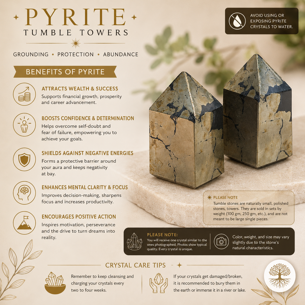 Pyrite Crystal Tower – Natural Wealth, Protection & Confidence Stone
