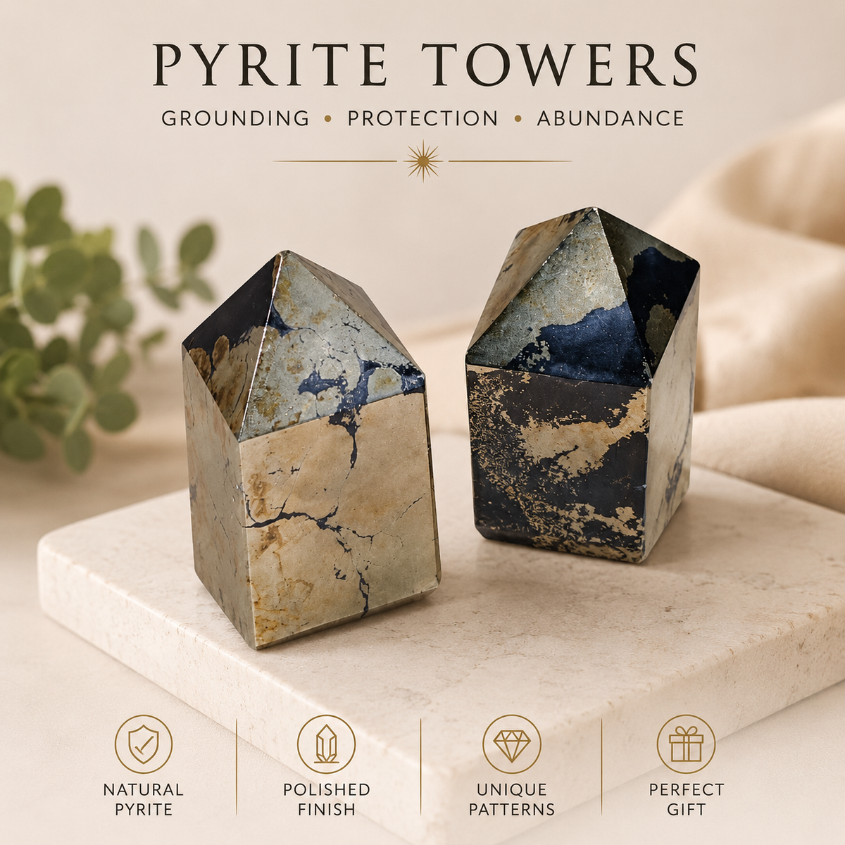 Pyrite Crystal Tower – Natural Wealth, Protection & Confidence Stone
