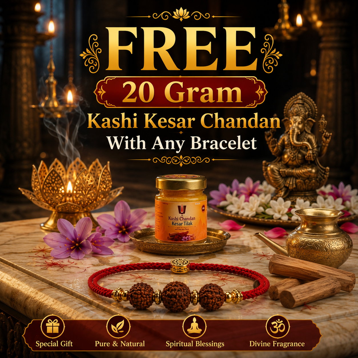 Rudraksha Bracelet + Free 20gm Kashi Chandan