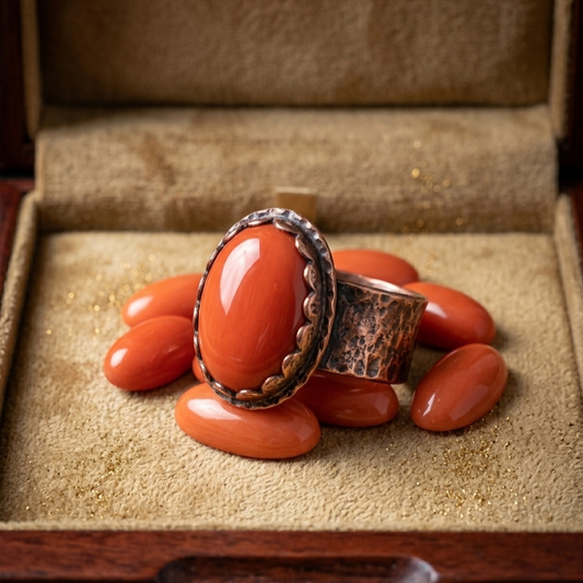 Japanese Red Coral With 7 Ratti Ring or Locket