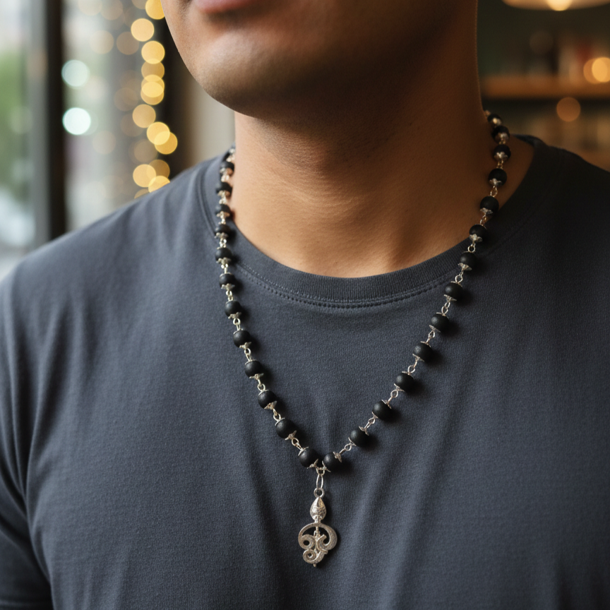 Karungali Mala - Silver Plating Metal Cap - 7mm 54 Beads