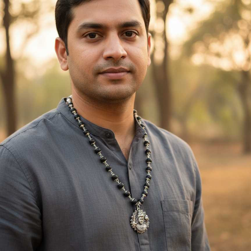 Karungali Mala - Silver Plating Metal Cap - 7mm 54 Beads