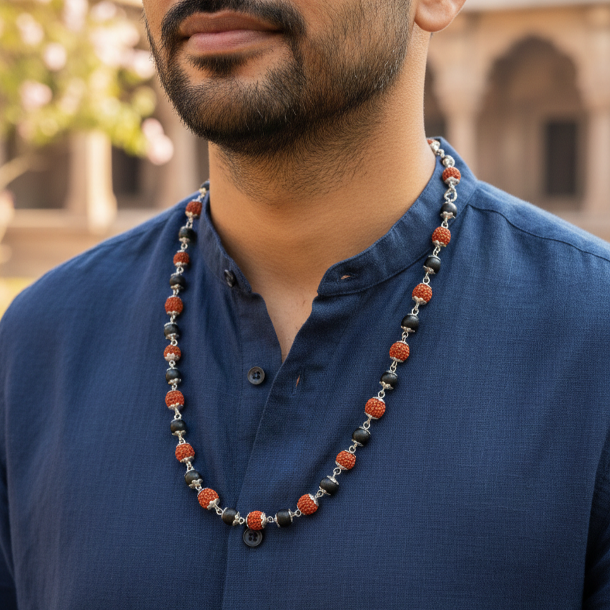 Karungali Mala - Silver Plating Metal Cap - 7mm 54 Beads