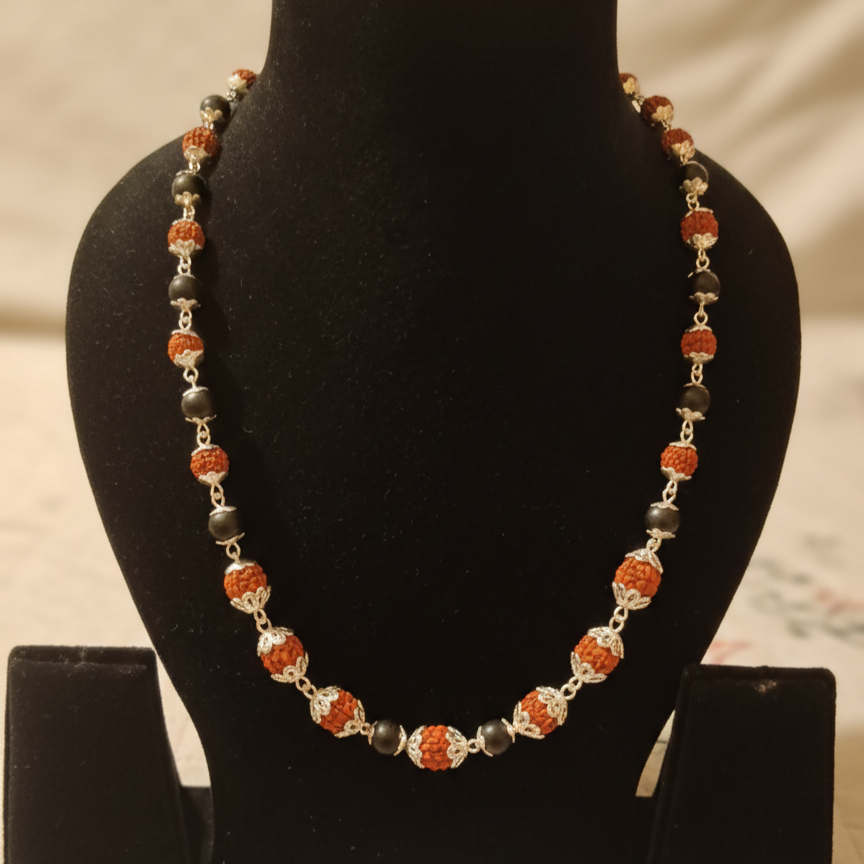 Karungali Mala With German Silver Cap & Locket