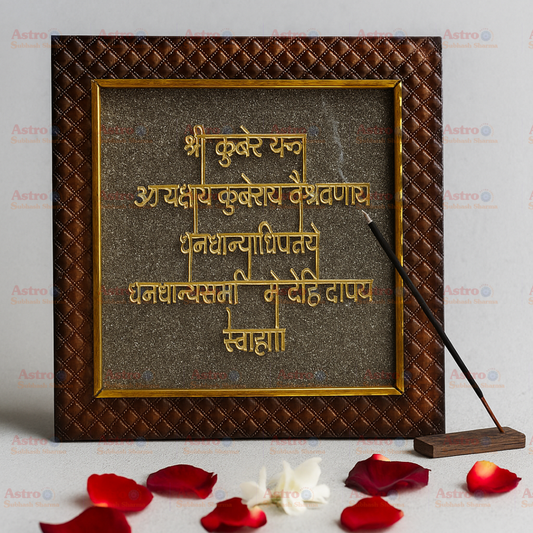 Shri Kuber Yantra Pyrite Dust Plate with Wooden Frame 7*7 inches