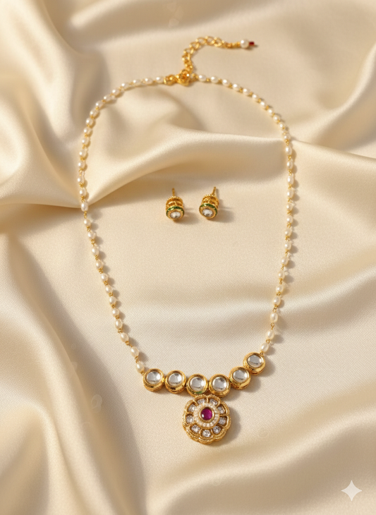 Ruby Red Kundan Pendant Set