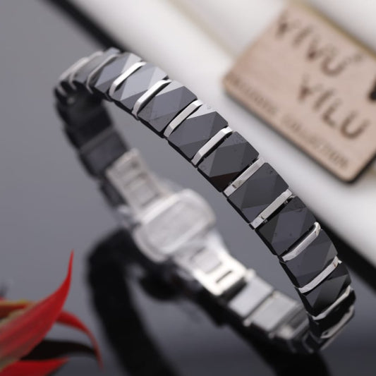Stylish Bracelet For Men - Protection From Negative Energies - Stainless Steel & Black Ceramic