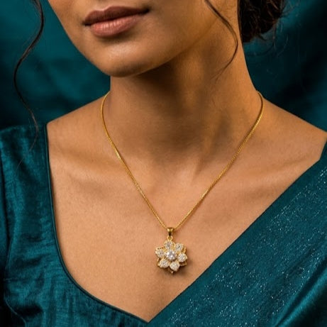 Moissanite Revolving Pendant With 22 Carat Gold Plated Chain