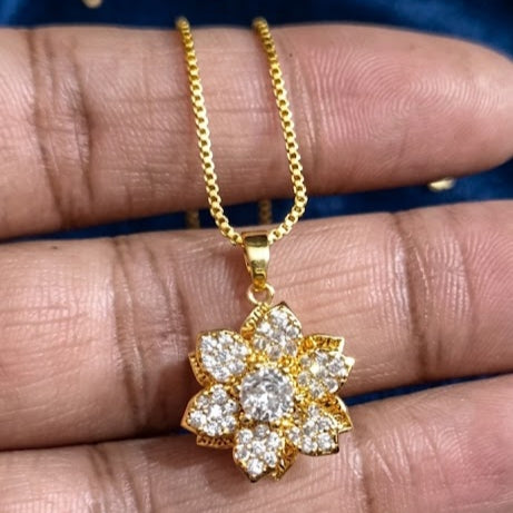 Moissanite Revolving Pendant With 22 Carat Gold Plated Chain