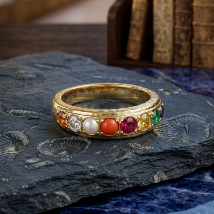 Navratna - Navgrah Ring or Locket - Nine Planets Gemstone Panchdhatu