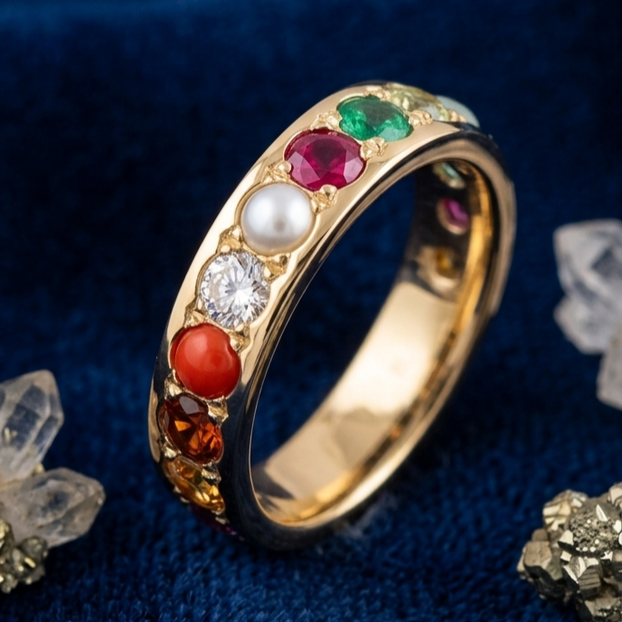 Navratna - Navgrah Ring or Locket - Nine Planets Gemstone Panchdhatu