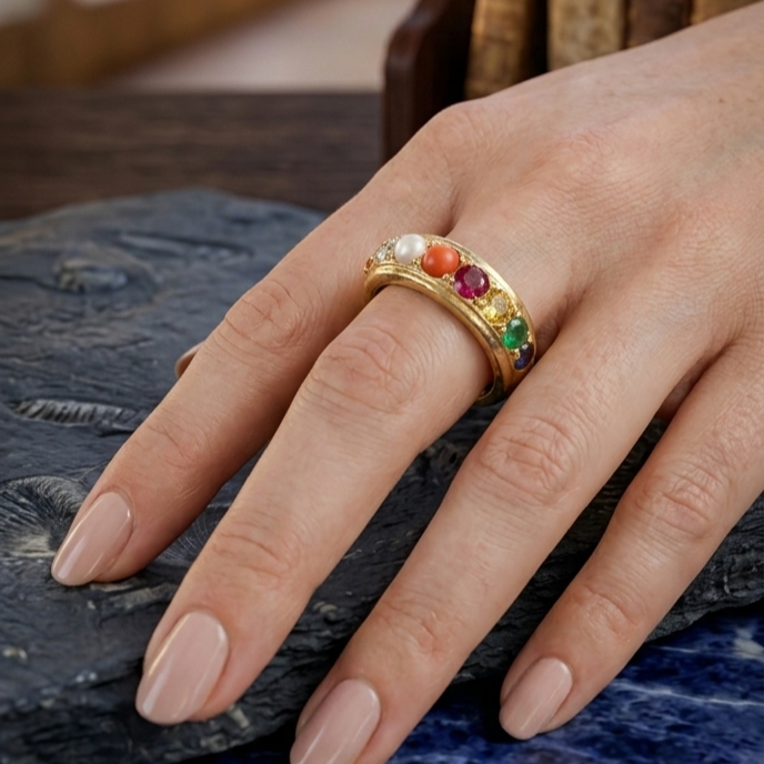 Navratna - Navgrah Ring or Locket - Nine Planets Gemstone Panchdhatu
