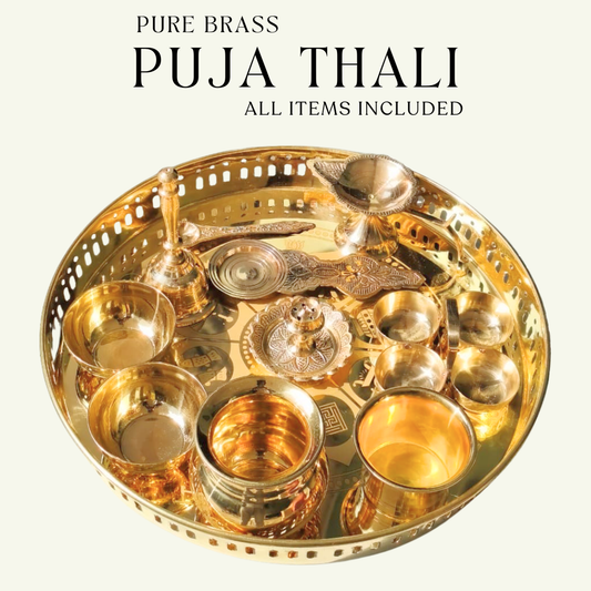 Pure Brass Puja Thali Complete Set – Traditional Pooja Essentials for Daily Rituals