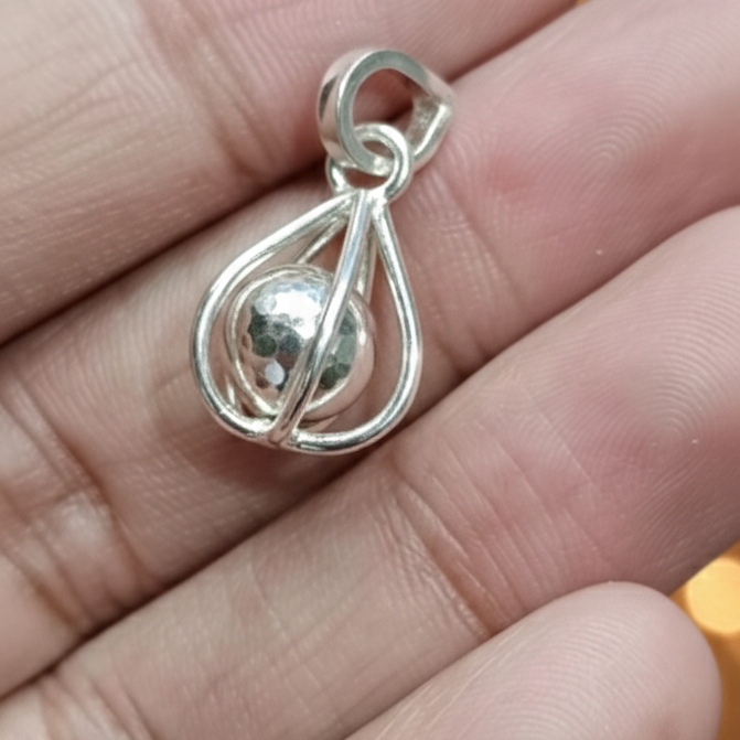 Silver Cage Ball Locket For Rahu – Pinjra Goli