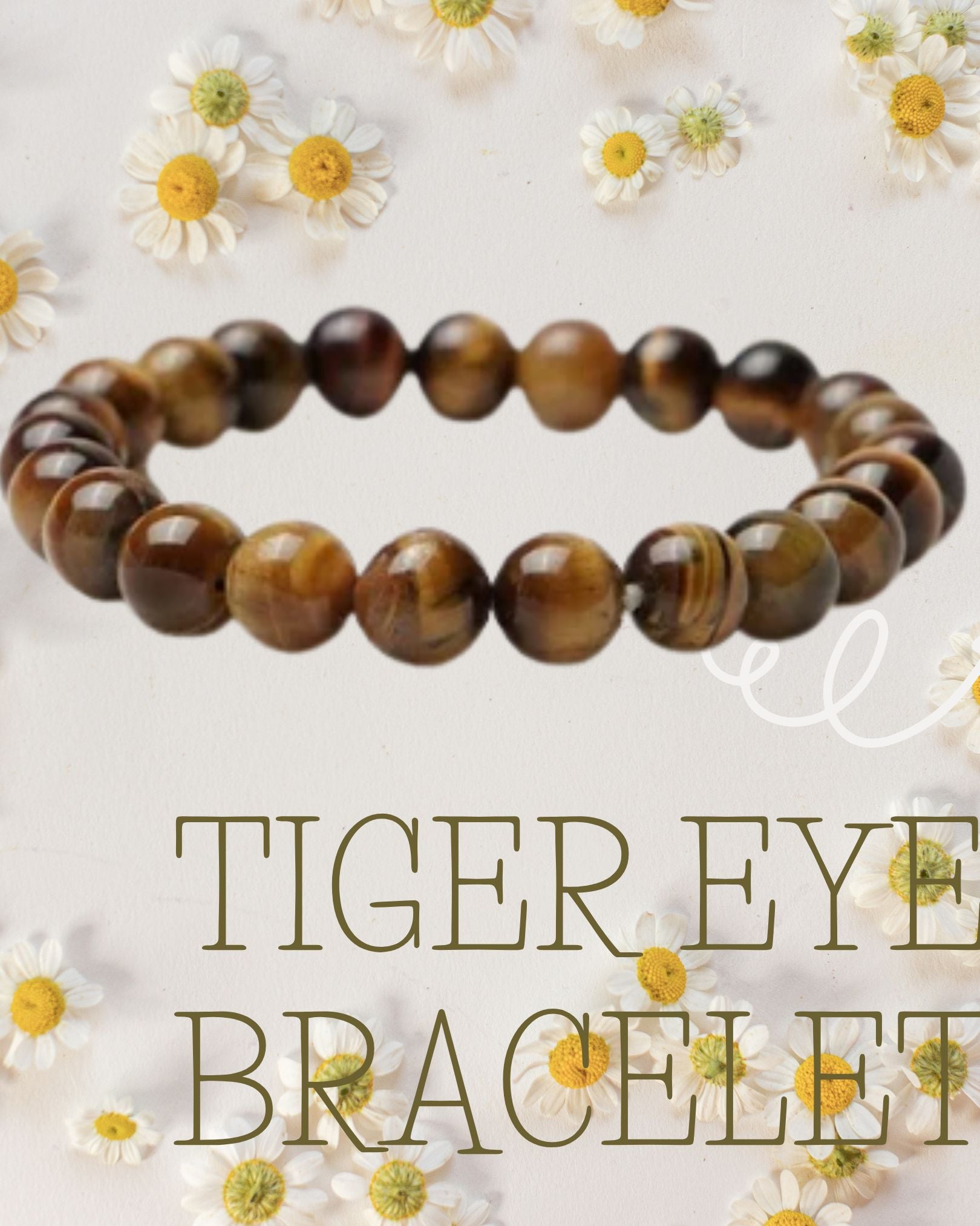 Tiger eye bracelet on a white background with small flowers
