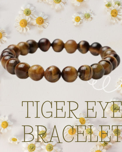 Tiger eye bracelet on a white background with small flowers