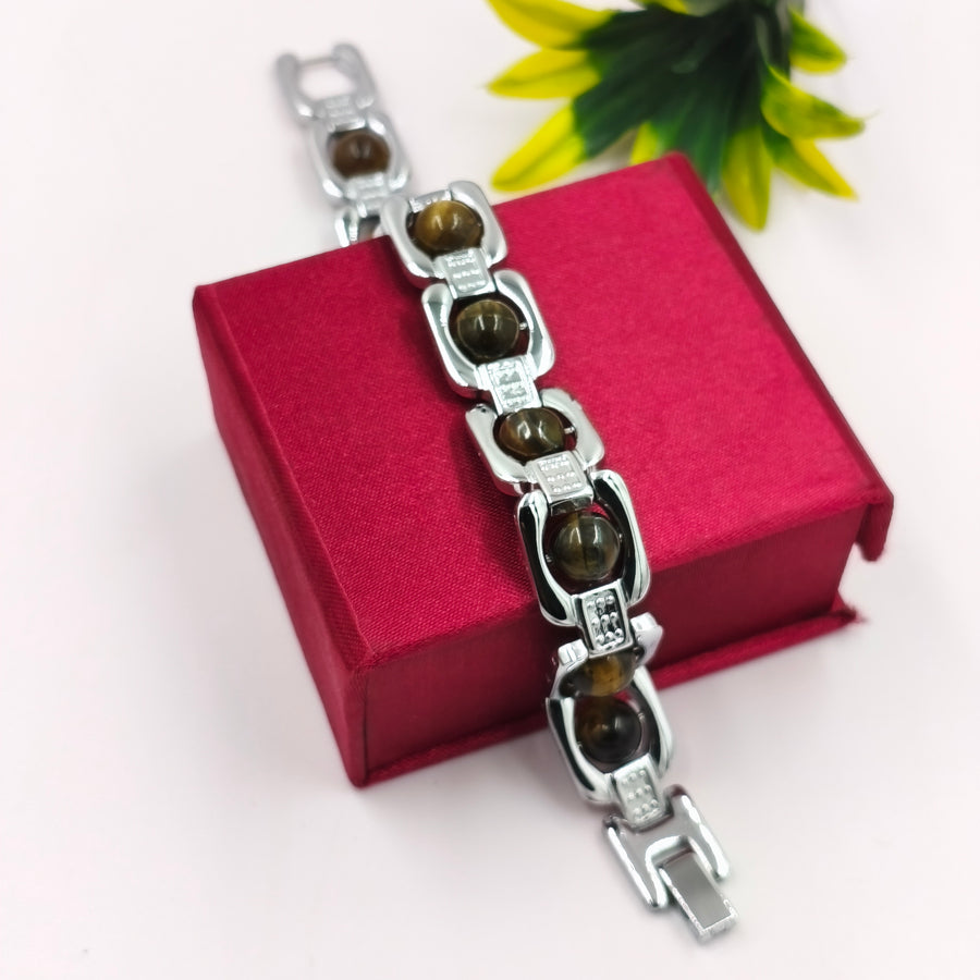 Tger Eye - Pyrite Metal Bracelet For Mens
