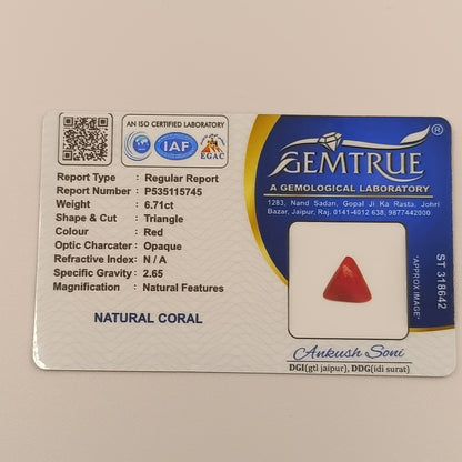 Triangle Red Coral – Trikon Lal Moonga - 5 Ratti in Copper or Silver Metal