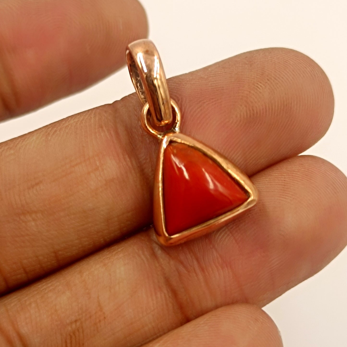 Triangle Red Coral – Trikon Lal Moonga - 5 Ratti in Copper or Silver Metal