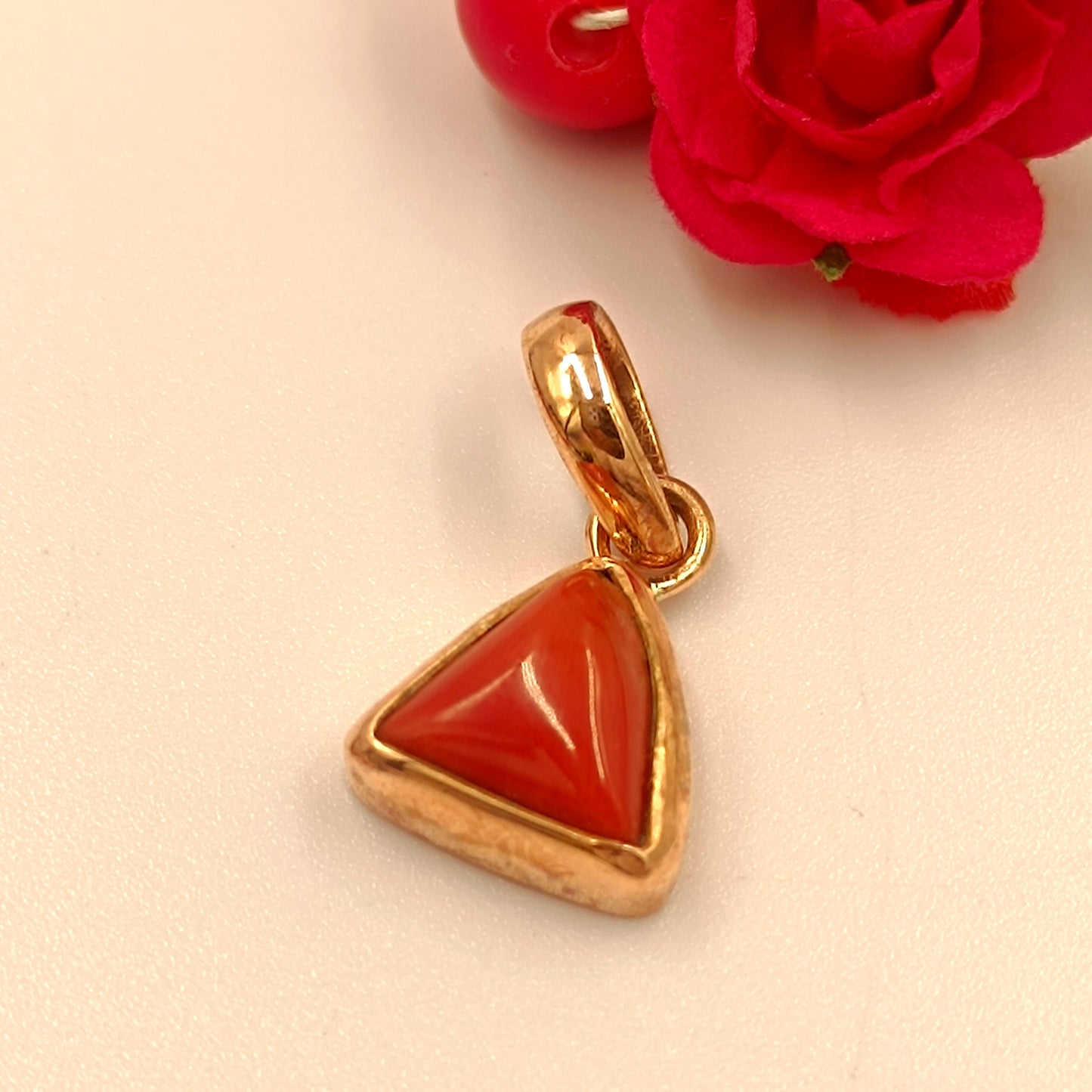 Triangle Red Coral – Trikon Lal Moonga - 5 Ratti in Copper or Silver Metal