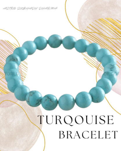 Turquoise bracelet on a decorative background with text overlay