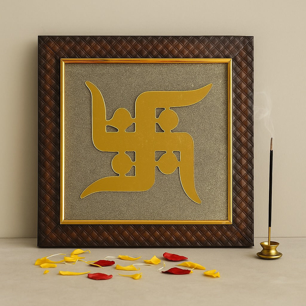 Swastik Pyrite Dust Plate with Wooden Frame 7*7 inches
