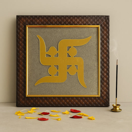 Swastik Pyrite Dust Plate with Wooden Frame 7*7 inches