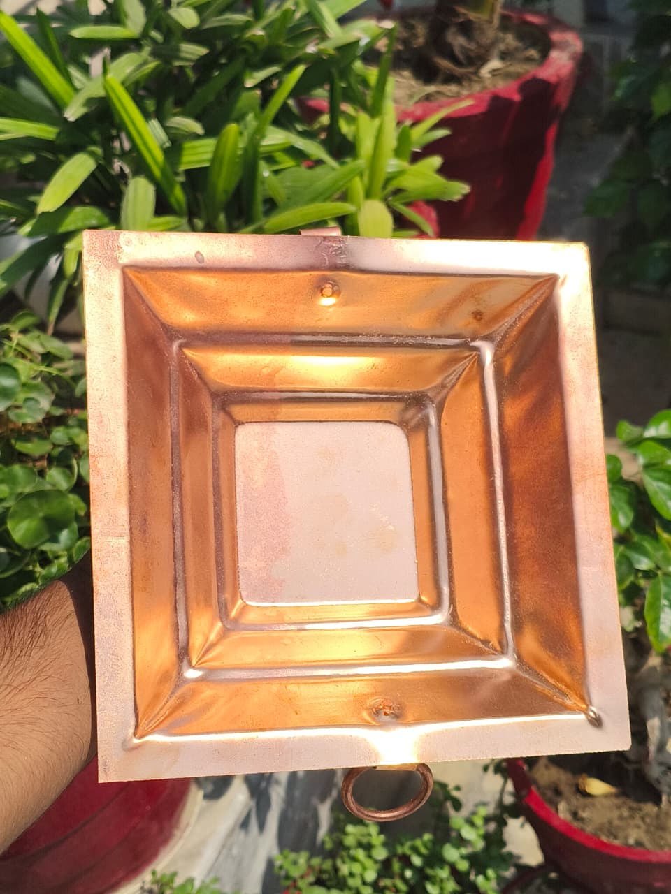 Copper Havan Kund - 5 Piece Set - Stand, Panchpatra, Achmani, Plate for Havan