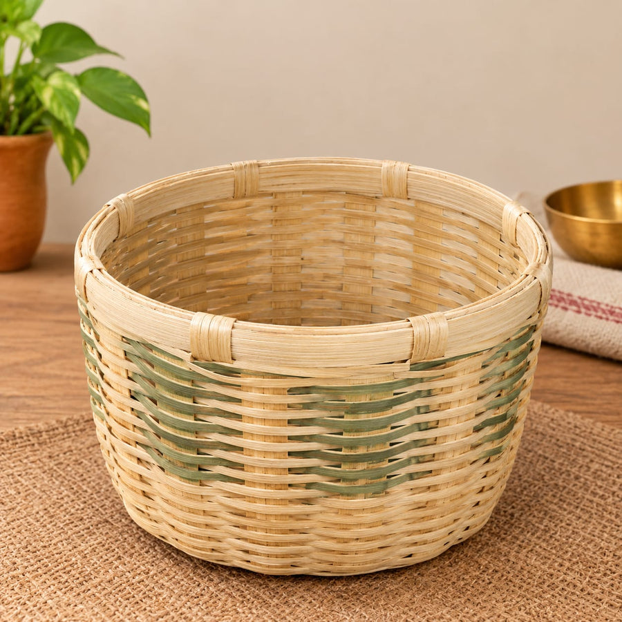 Handcrafted Bamboo Puja Tokri with Lid – Natural & Eco-Friendly