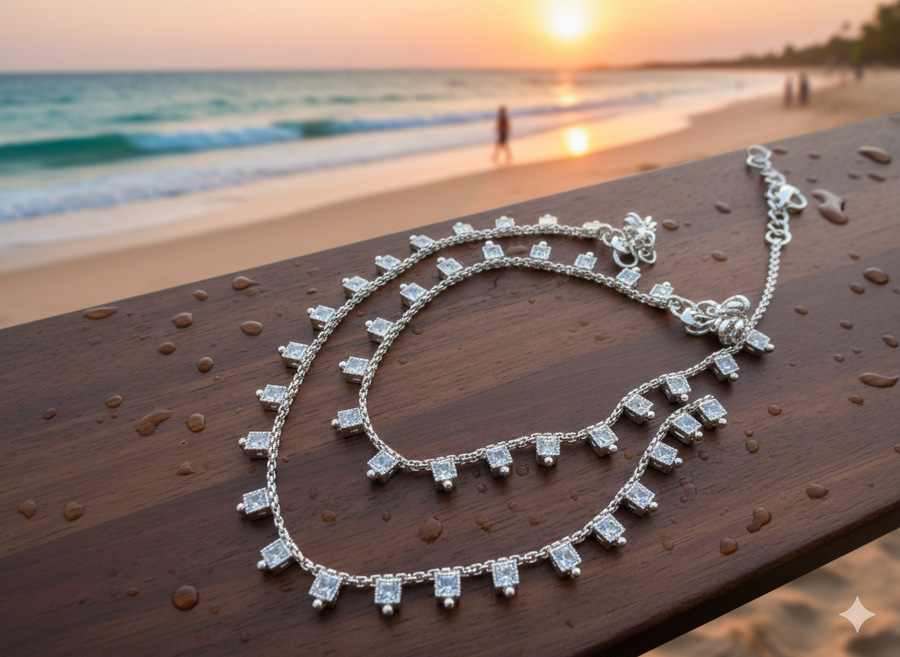 Premium Crystal Shine Anklets With AD Work