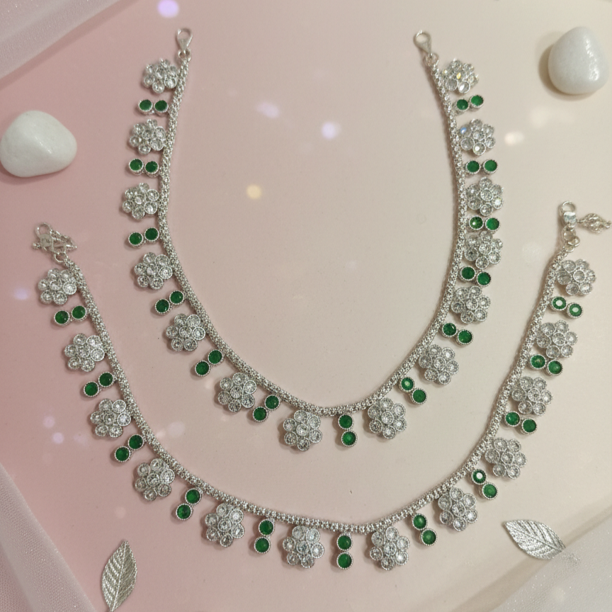 Emerald Green With Crystal AD Stone Anklets